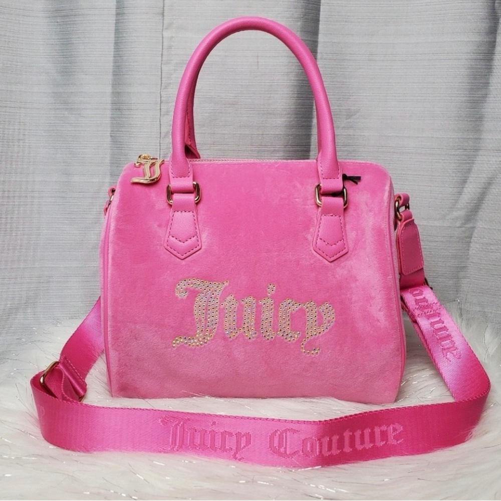 Juicy Couture Hot Pink Velvet Satchel with Gold Accents